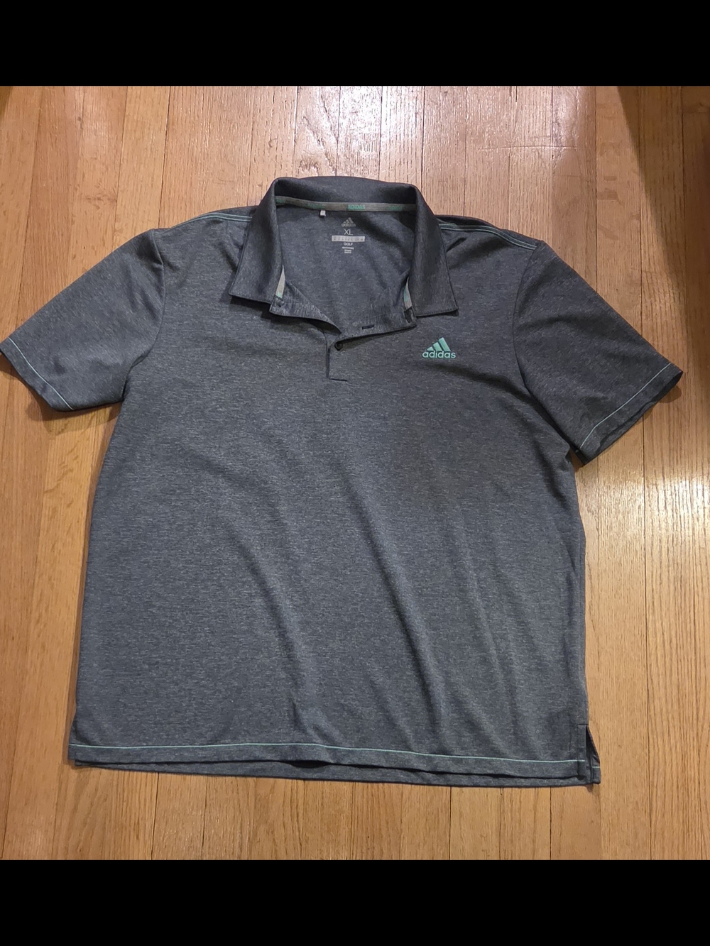 adidas Men's Dark Heather Gray Polo with Teal Logo